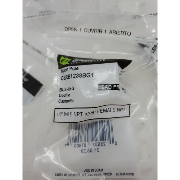 Green Leaf CBRB123BG1 Nylon Bushing 1/2 MPT x 3/8 FPT Dia. in. (Pack of 5) - Picture 2 of 5